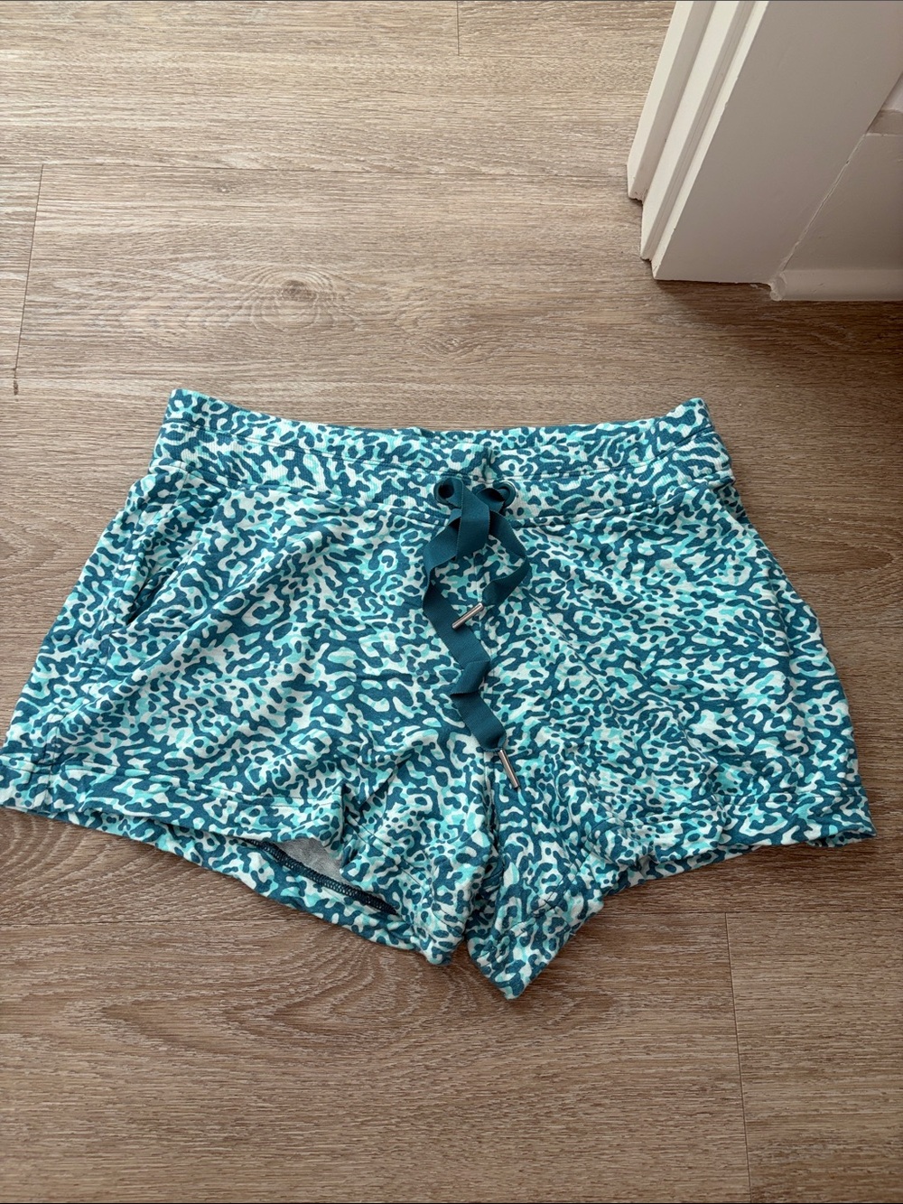 Athleta Teal and White Animal-Print Athletic Shorts